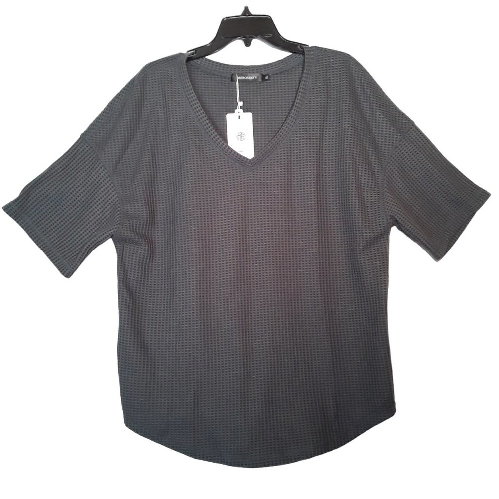 Gray V-Neck Women's Top